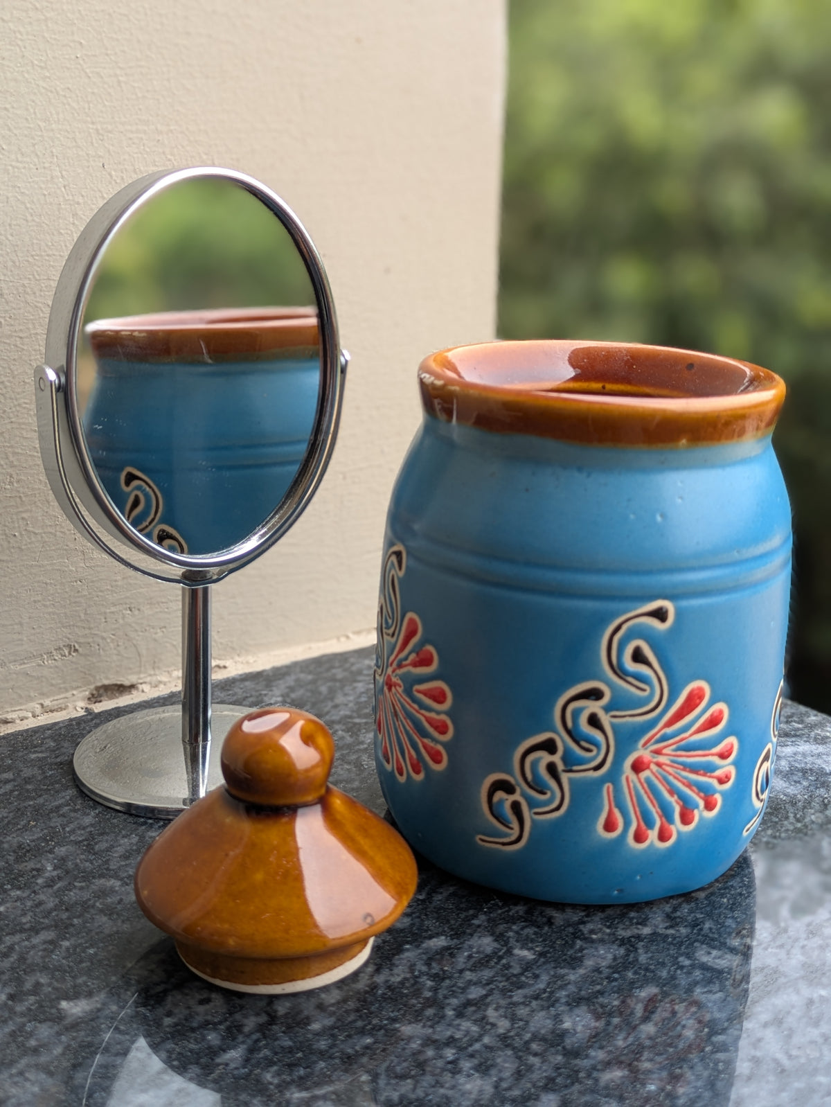 Blue Ceramic Storage Jar with Lid