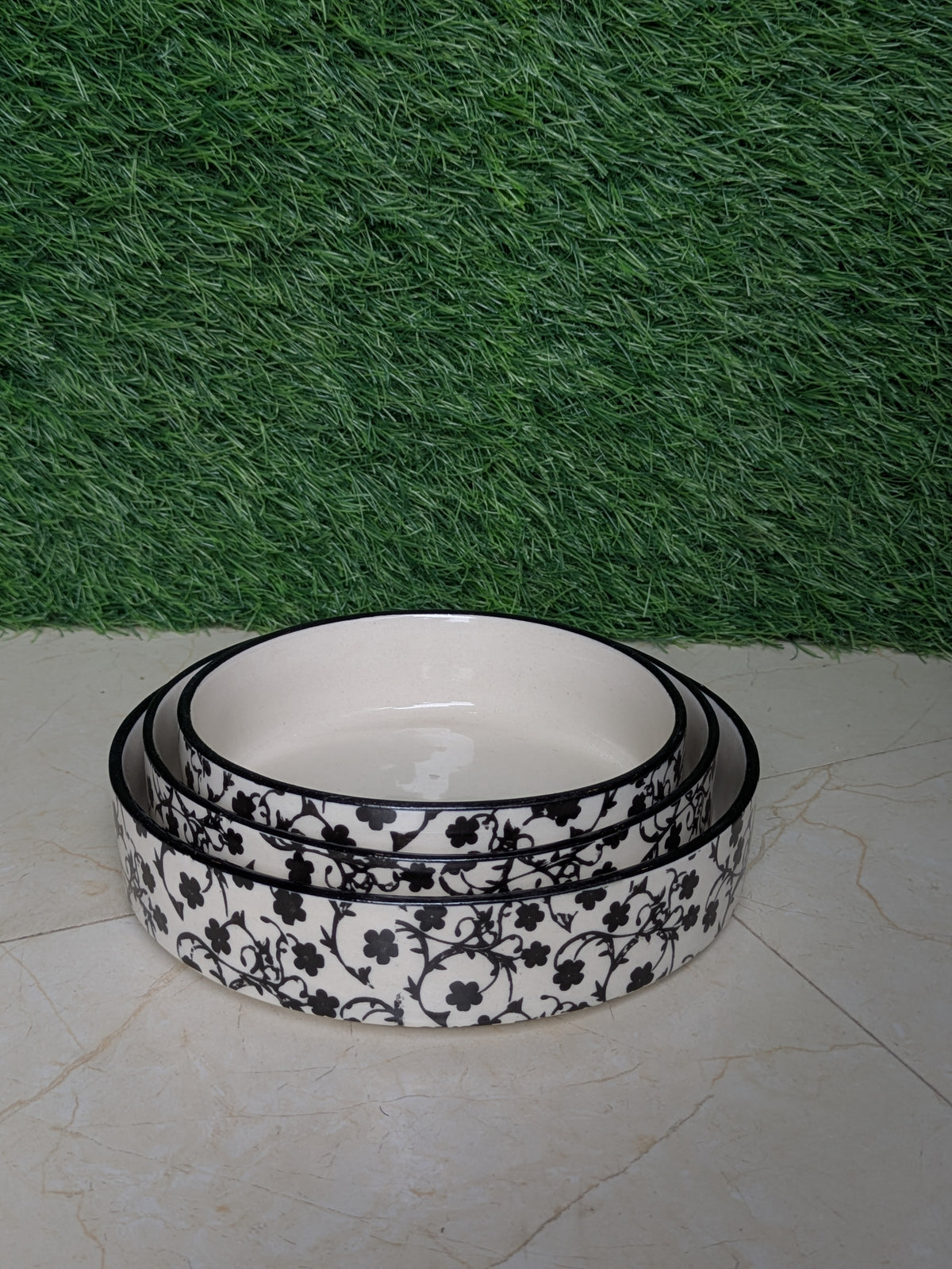 Black & White Geometric Ceramic Salad Bowl Set