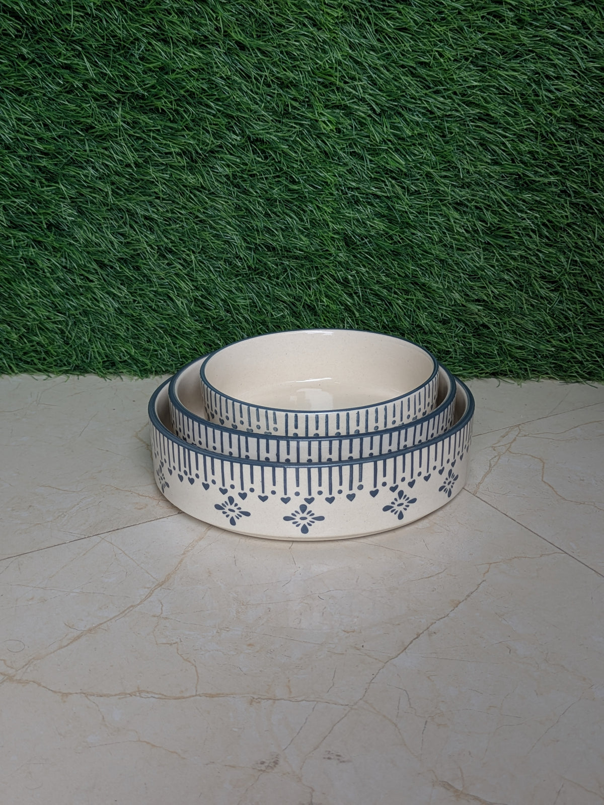 Grey Floral Ceramic Salad Bowl Set