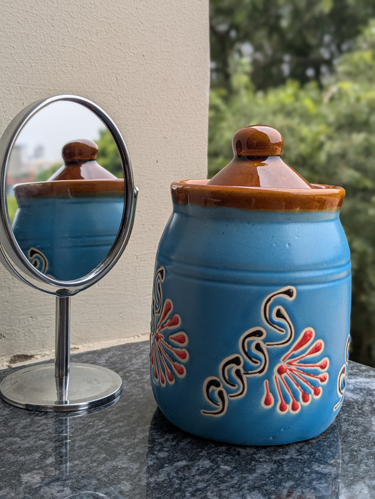 Blue Ceramic Storage Jar with Lid