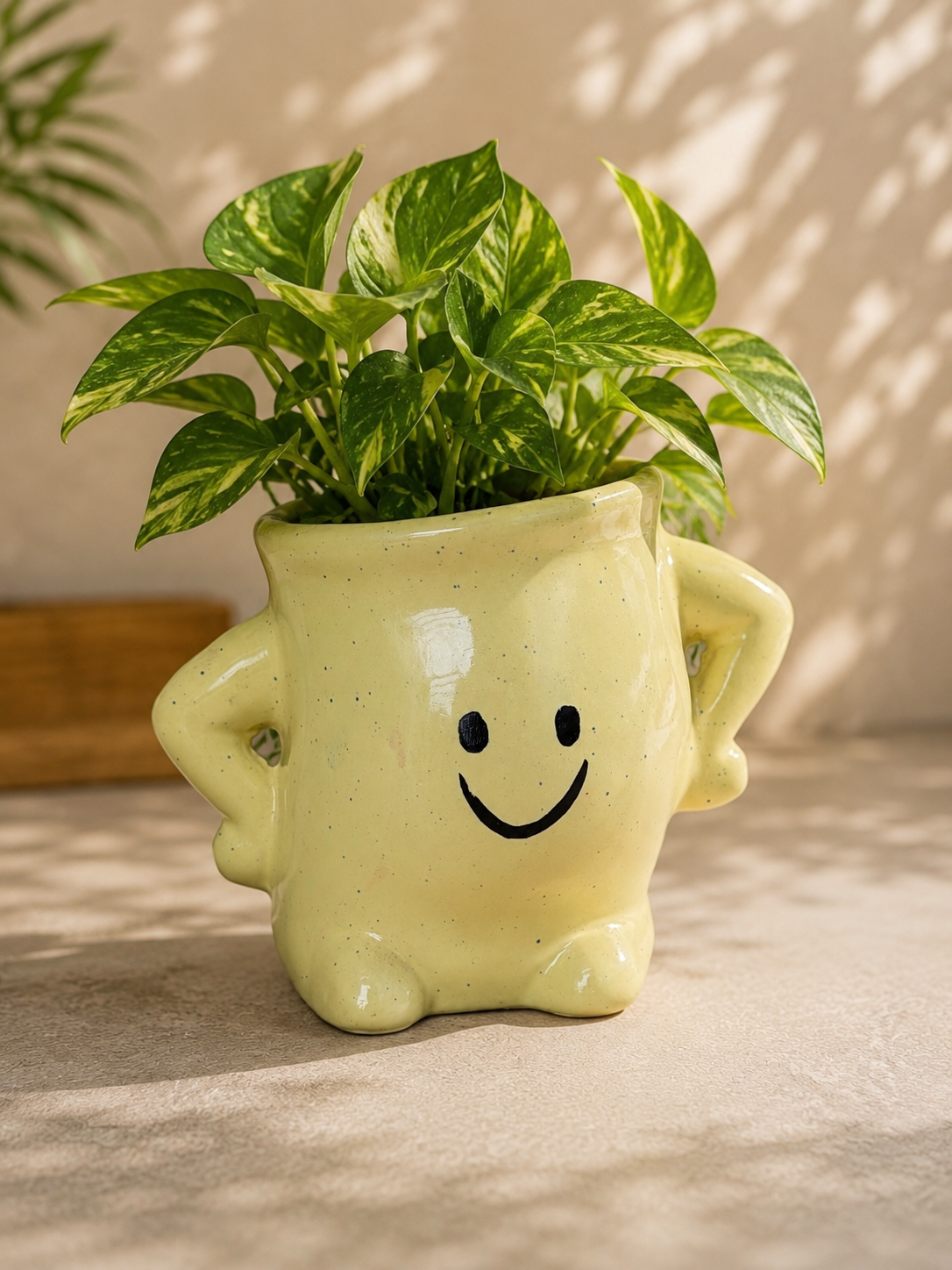 Sunny Yellow Smiley Face Ceramic Planter