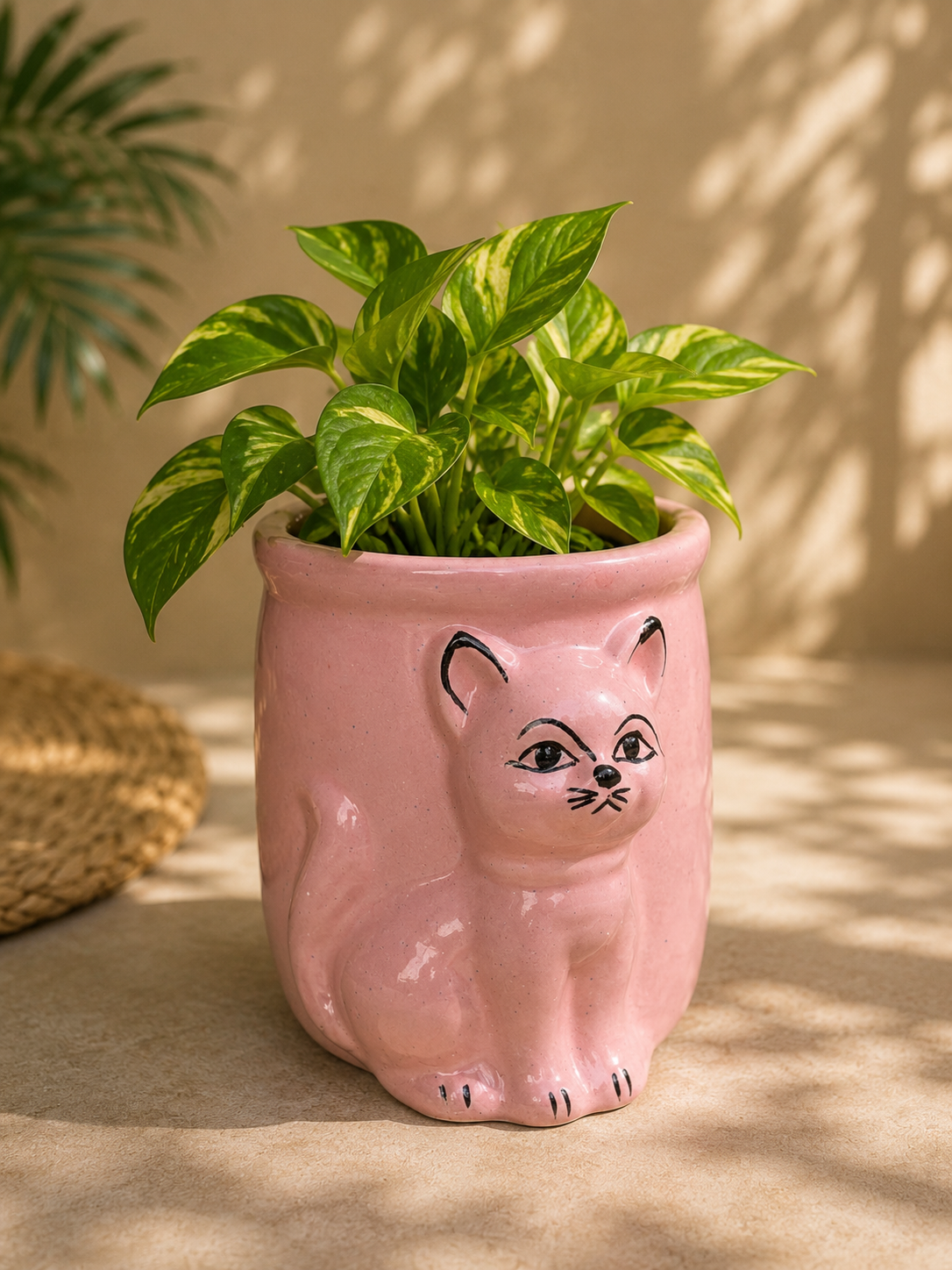 Blush Pink Cat Face Ceramic Planter