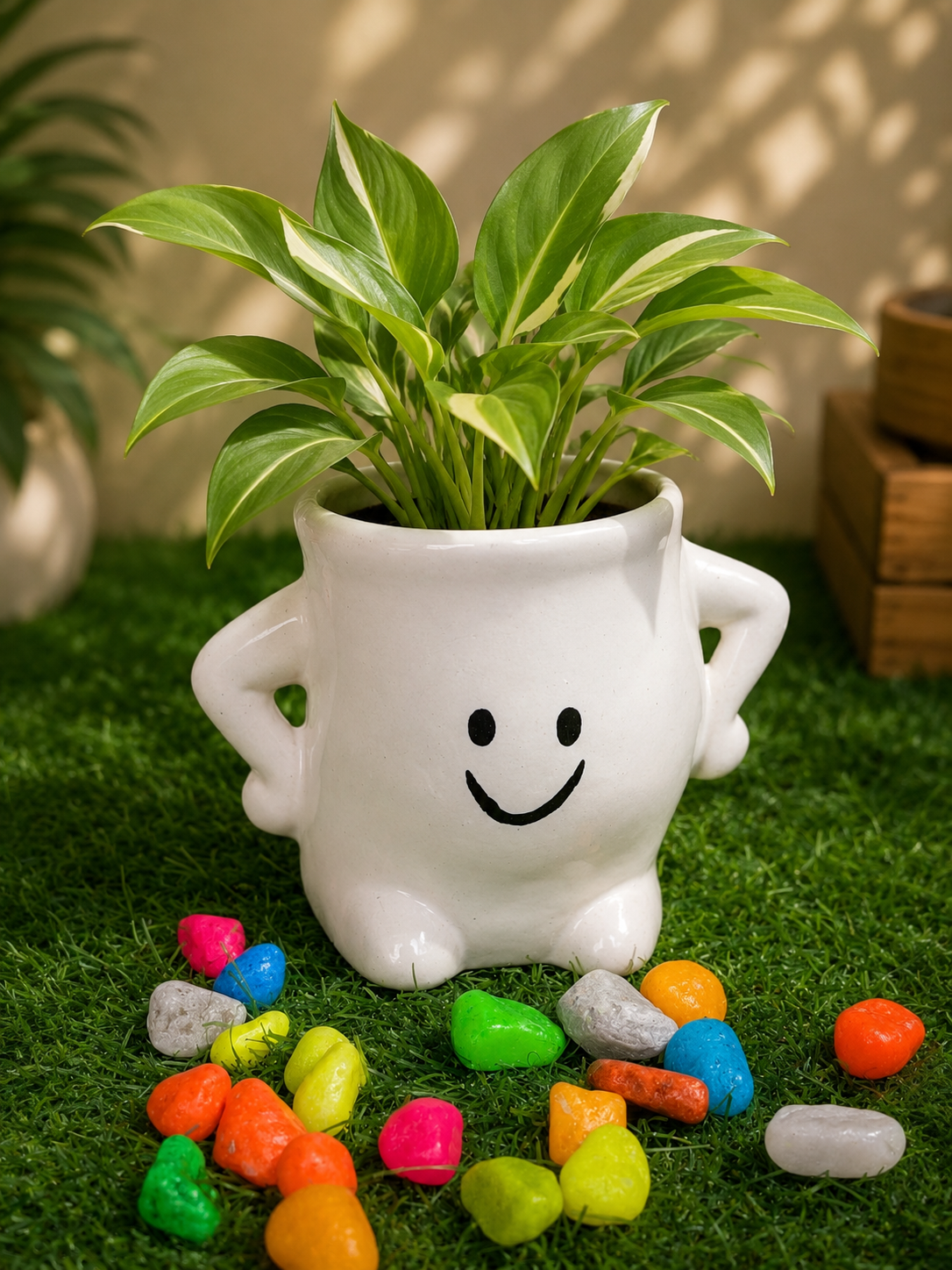 Cloud White Smiley Face Ceramic Planter
