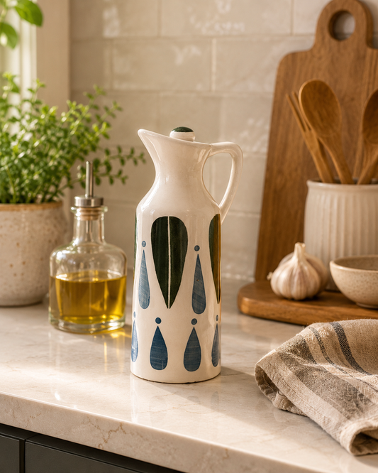 White and Green Patterned Ceramic Oil Dispenser