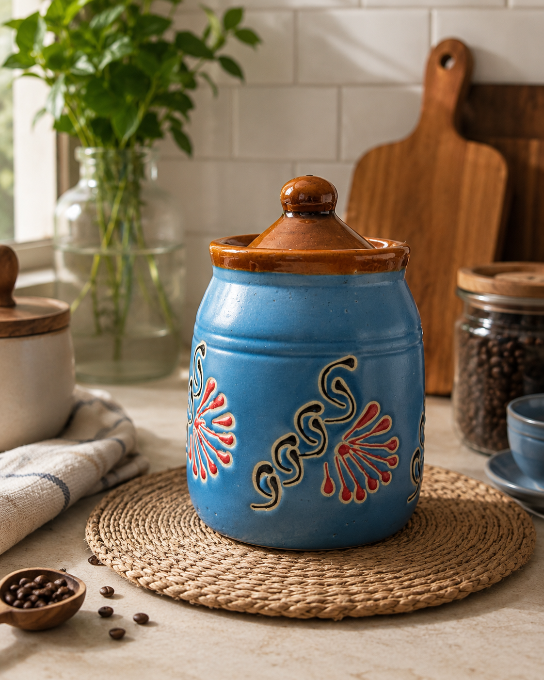 Blue Ceramic Storage Jar with Lid