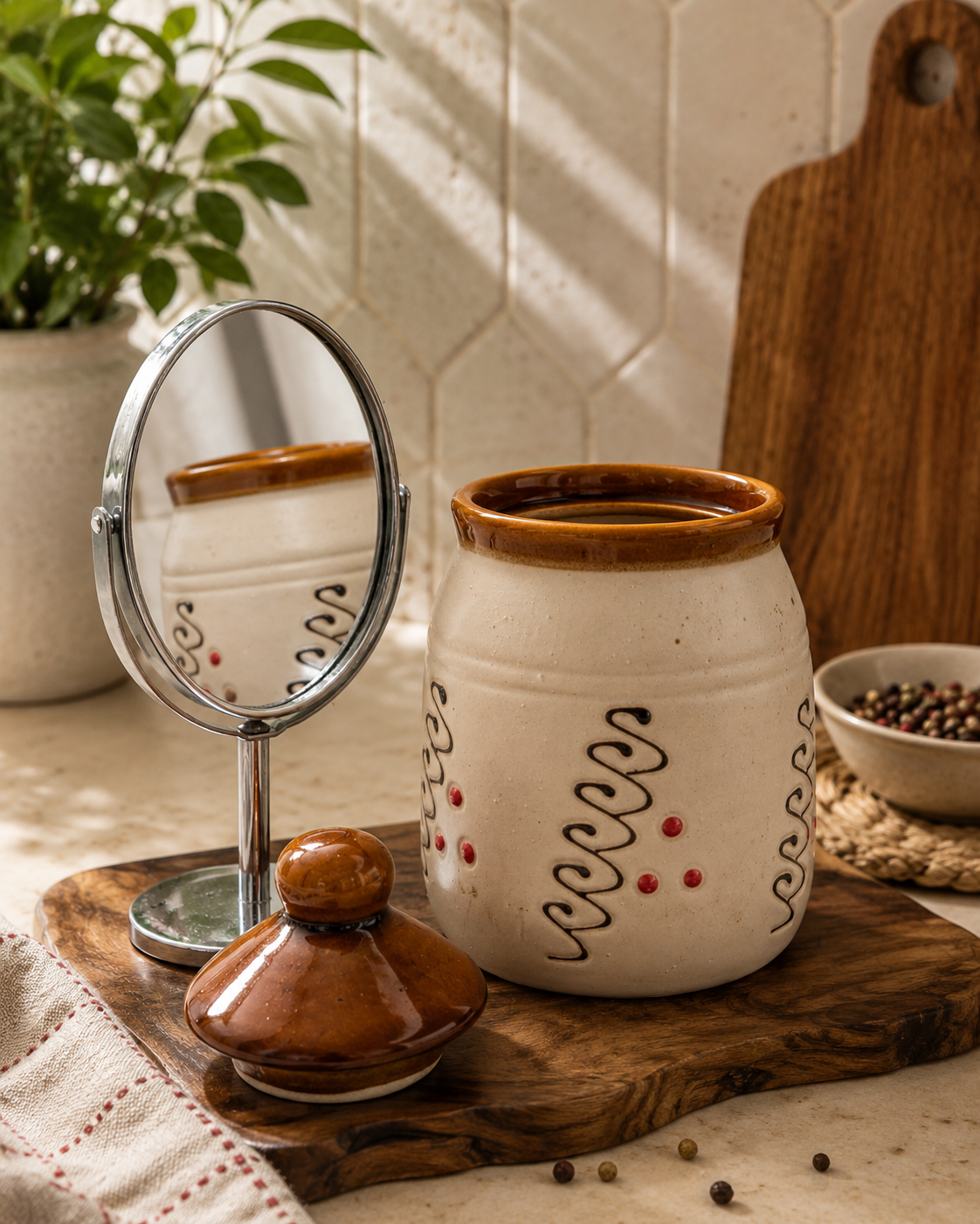 White Ceramic Storage Jar with Lid