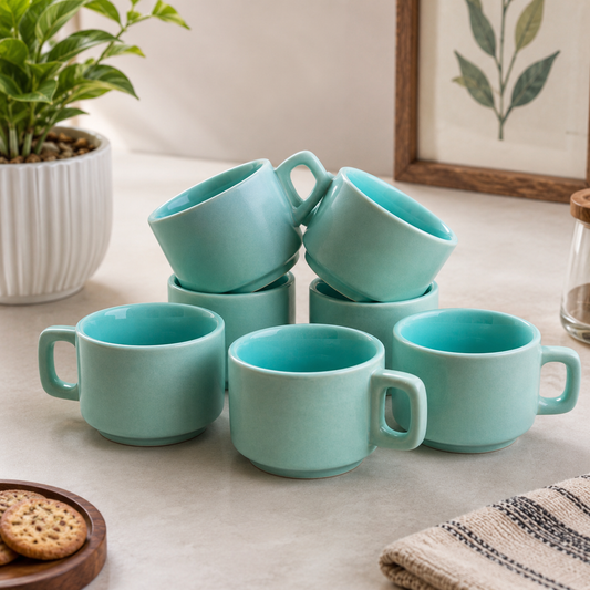 Light Blue Ceramic Tea Cup Set