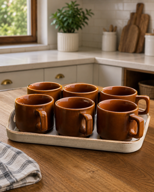 Brown Ceramic Tea Cup Set