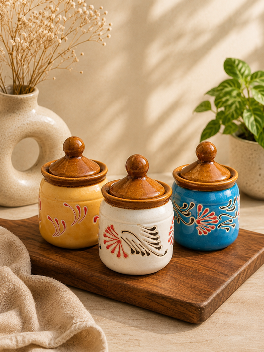 Small Ceramic Storage Jars ( Set of 3 )