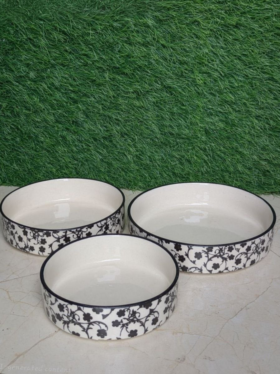Black & White Geometric Ceramic Salad Bowl Set