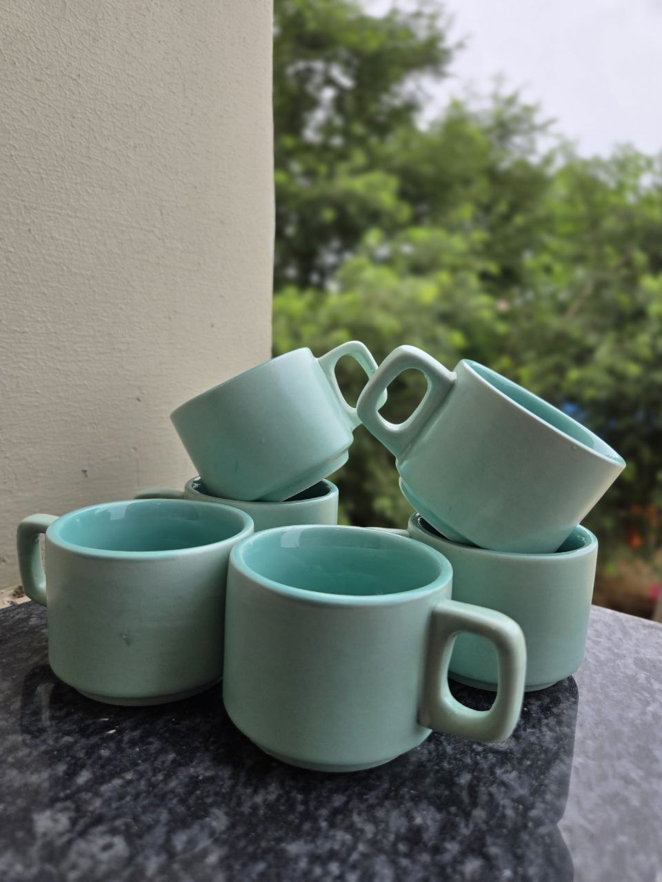 Light Blue Ceramic Tea Cup Set