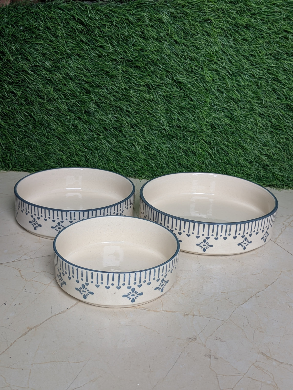 Grey Floral Ceramic Salad Bowl Set