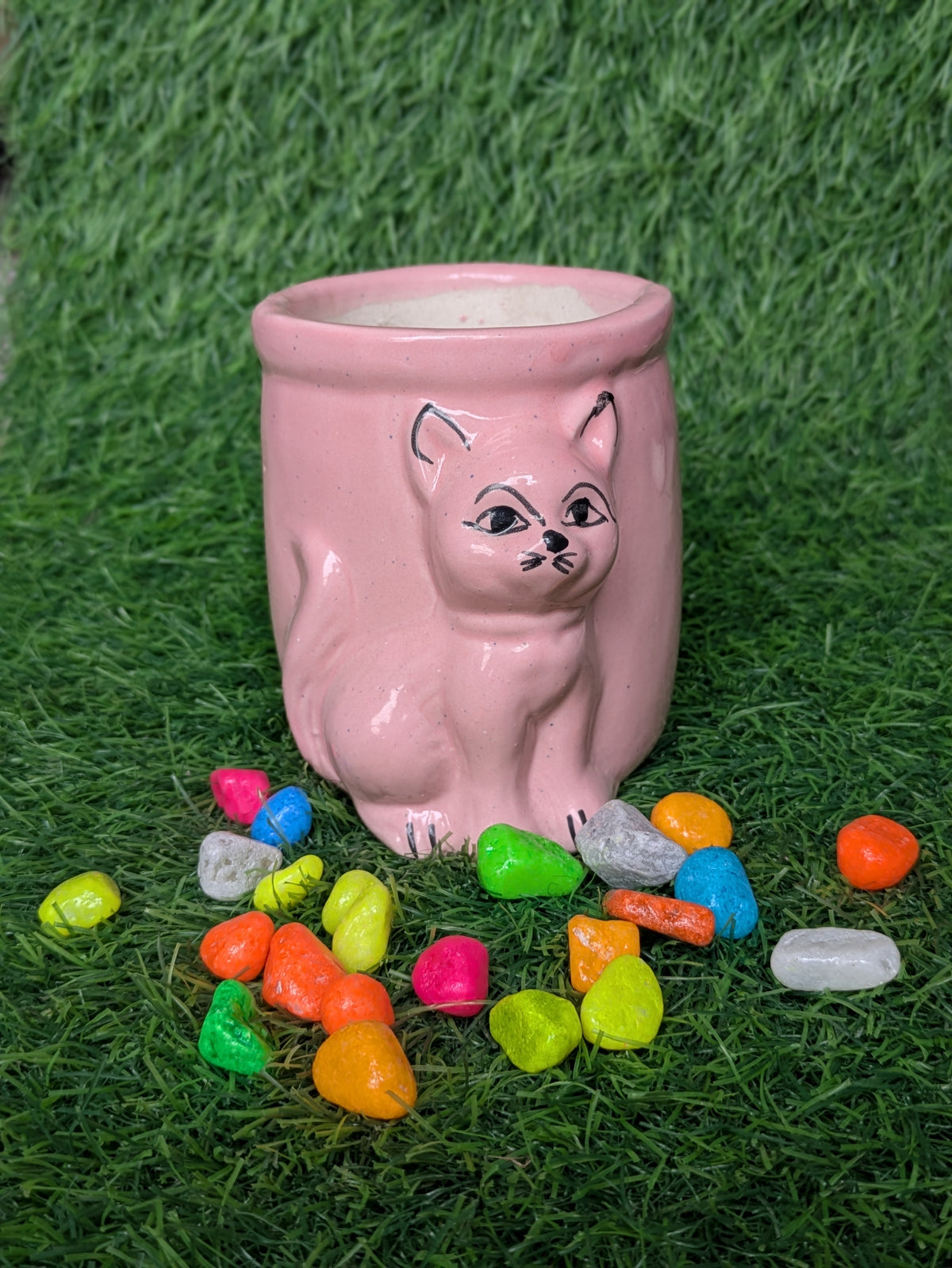 Blush Pink Cat Face Ceramic Planter