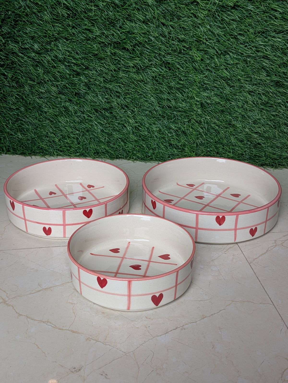 Blush Pink Heart Pattern Ceramic Salad Bowl Set