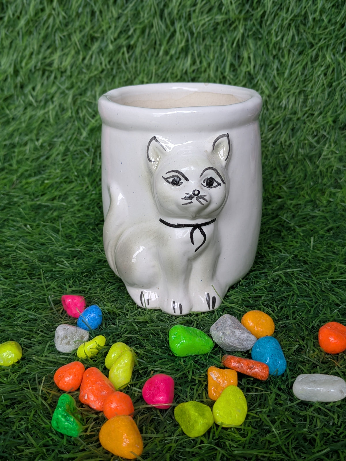 Cloud White Cat Face Ceramic Planter