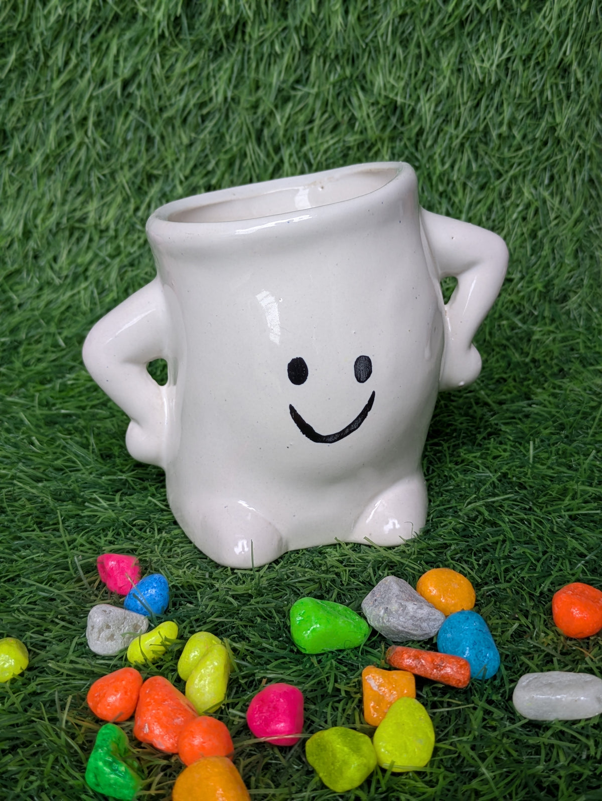 Cloud White Smiley Face Ceramic Planter