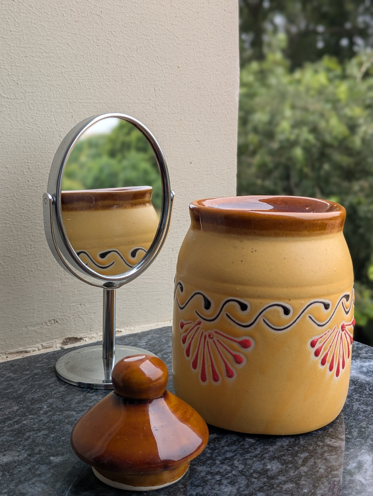 Yellow Ceramic Storage Jar with Lid