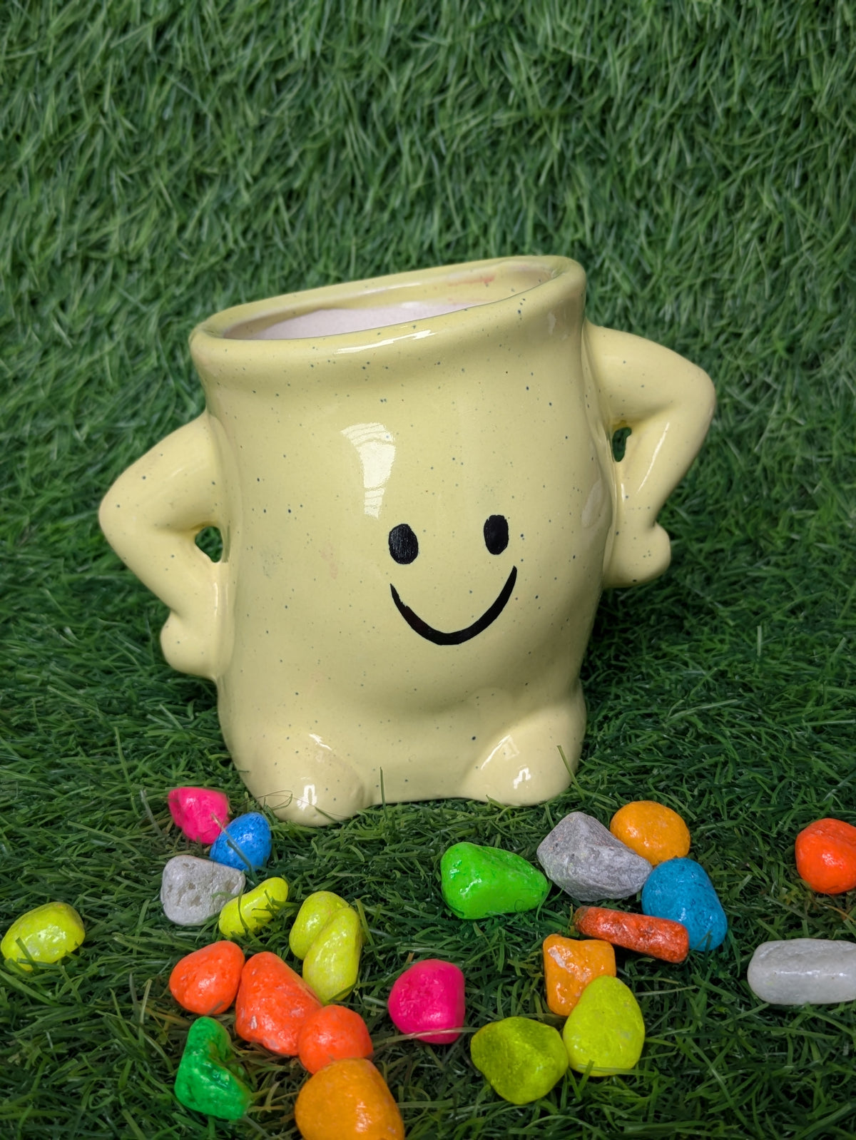 Sunny Yellow Smiley Face Ceramic Planter